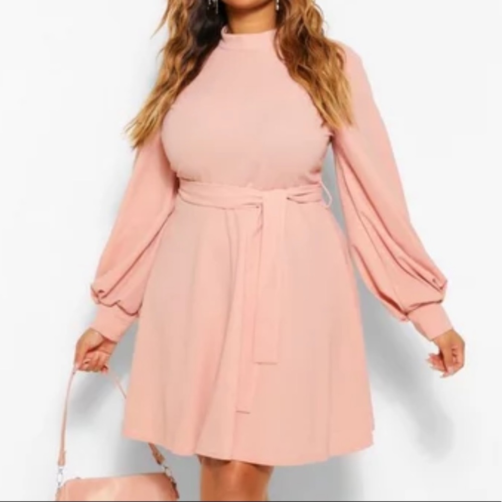 PLUS High Neck Blouson Sleeve Skater Dress